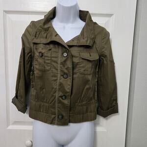 Ann Taylor Loft Cropped Field Jacket military green Twilight Core Olive girl